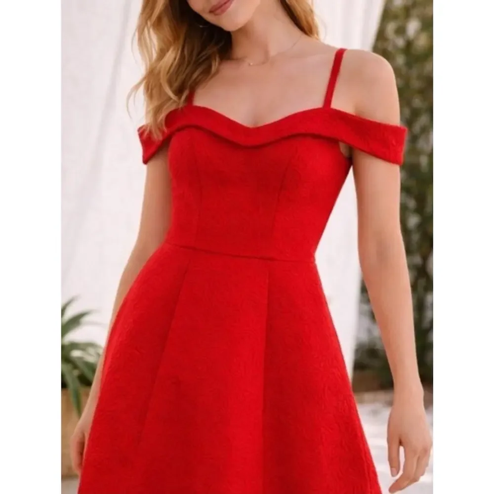 red skater dress off shoulder Sherri Hill Red Off Shoulder Fit Flare Mini Dress Size 2 Skater Red Flare  Dress